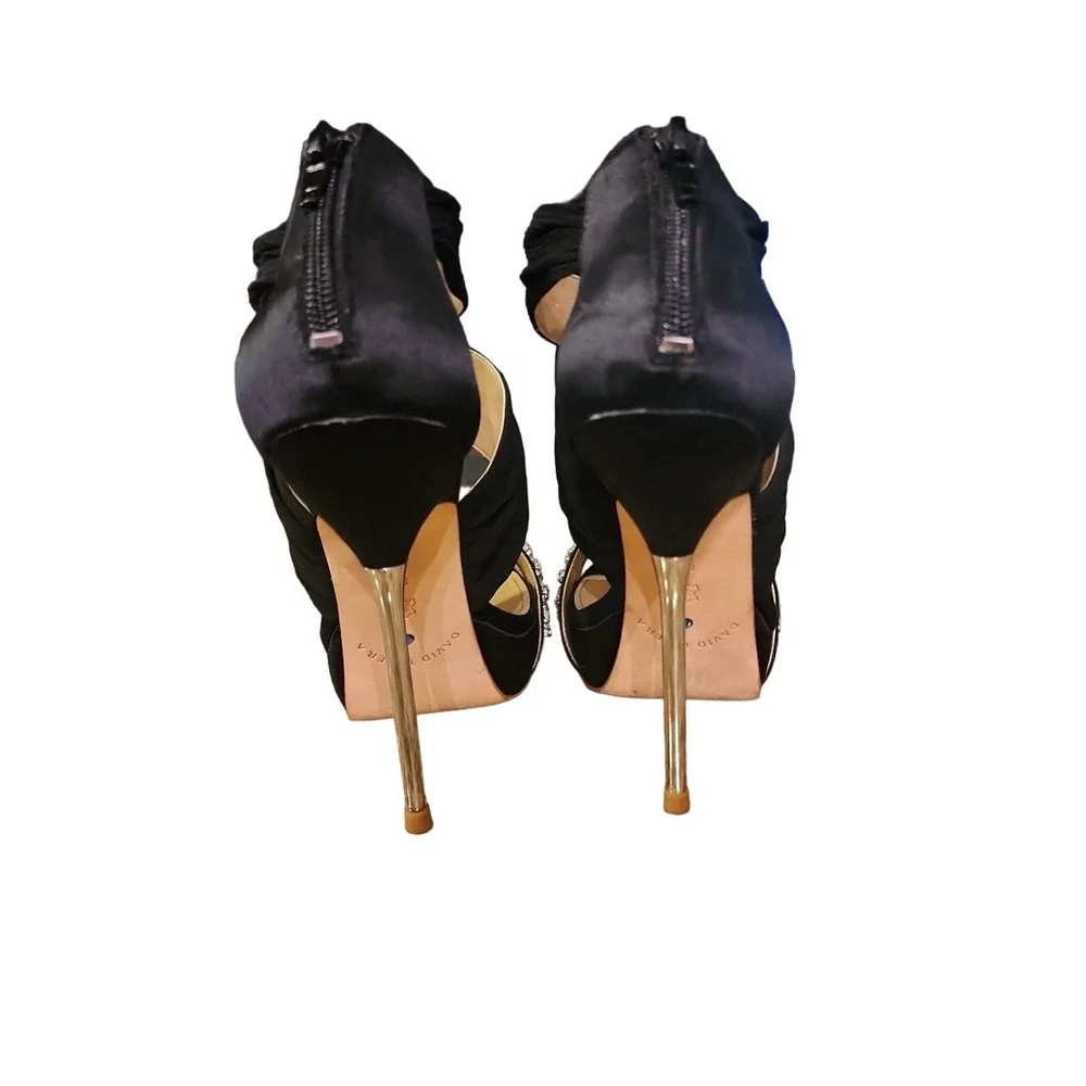 David Tutera Black‎ Chiffon Embellished Jeweled Formal Heels Size 8